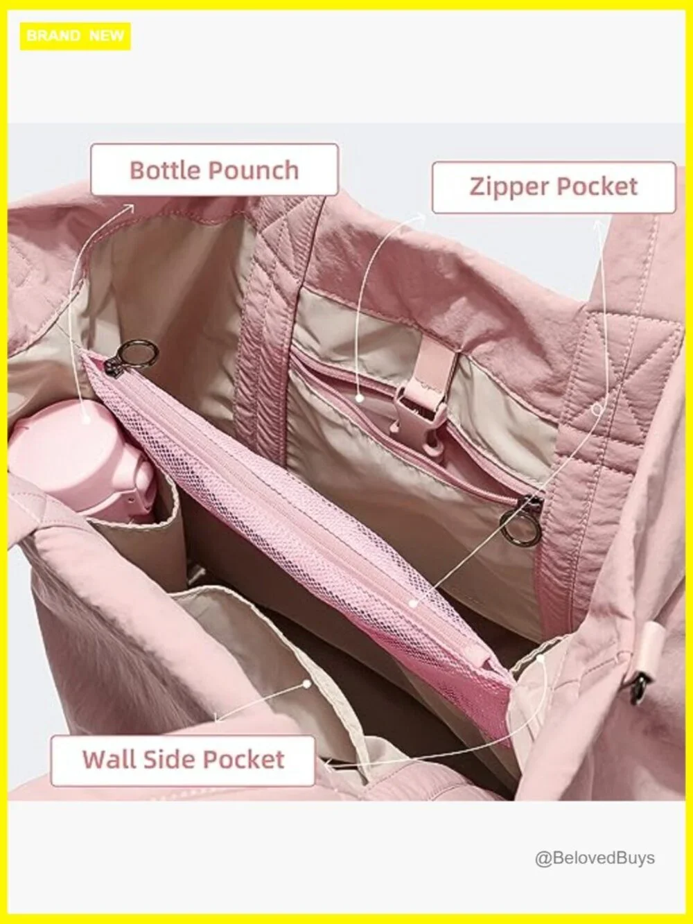 Large Nylon Hobo Tote Bag with Straps, 19L for Travel Gym
